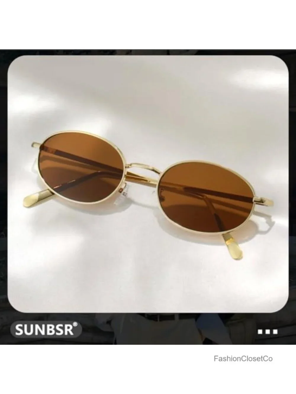 Retro Oval Sunglasses 90s Trendy Small Round Gold Metal Frame Sun Glasses